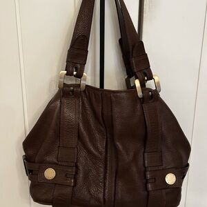 Michael Kors Harness Grab Bag Dark Brown Mocha Pebble Leather